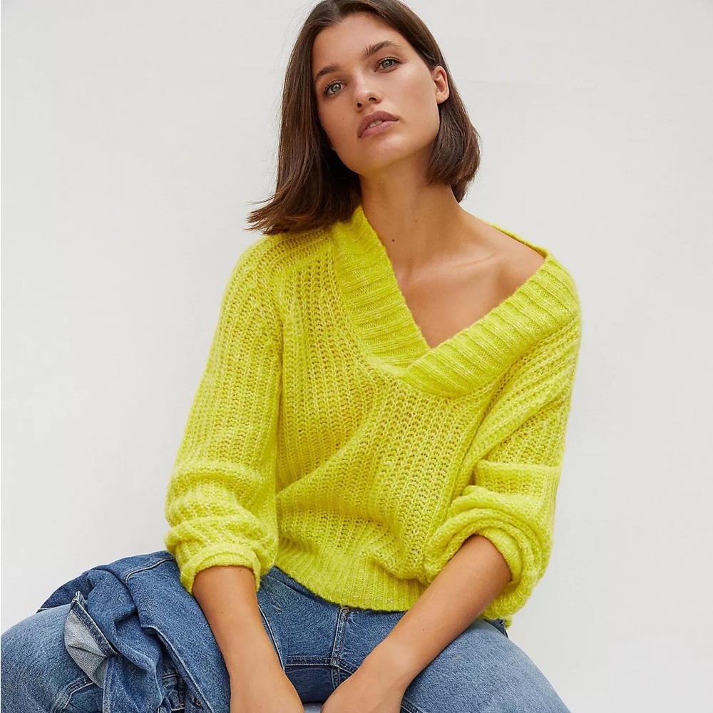 NWT Anthropologie Yellow Wool Ribbed Sweater, Small